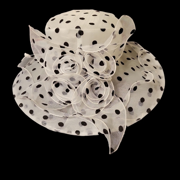 Women's New Hat larger brim white with black polka-dot  Derby - Picture 7 of 10